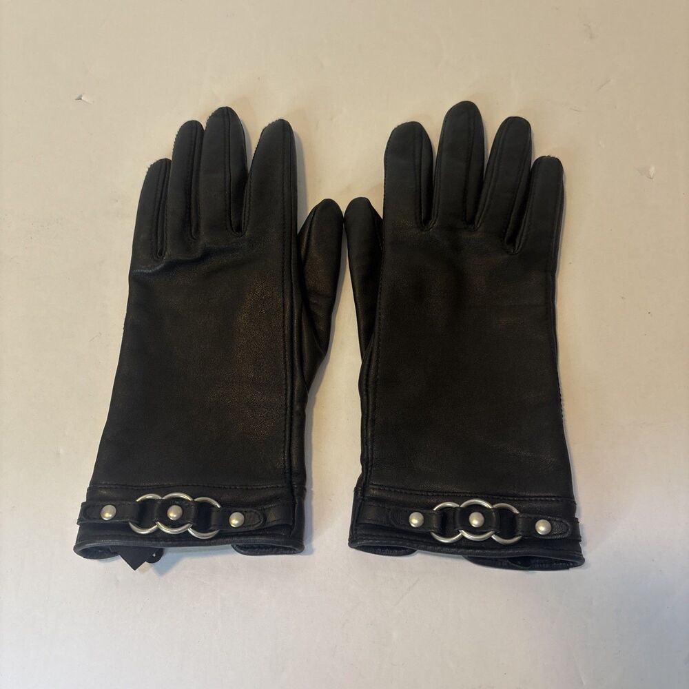 Vintage Womens Wilsons Black Leather Gloves Size M w/ Metal Accents